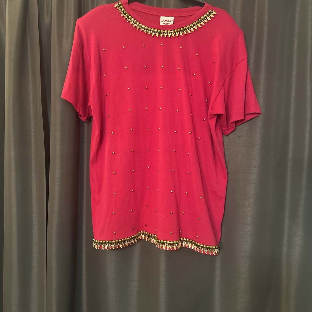 Superline Fuschia Short-Sleeve T-Shirt with Beaded Neckline